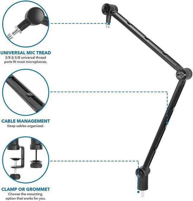 Alt view image 9 of 11 - Mount-It! Adjustable Microphone Boom Arm | Clamp Included | Podcast Microphone Holder