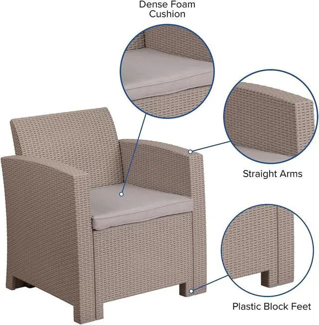 Alt view image 20 of 20 - Light Gray Faux Rattan Chair with All-Weather Light Gray Cushion