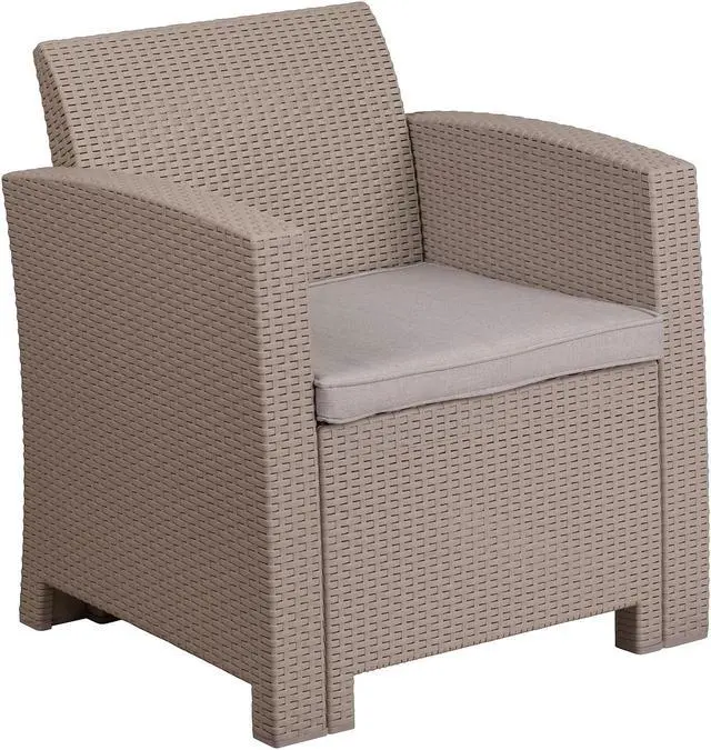 Alt view image 17 of 20 - Light Gray Faux Rattan Chair with All-Weather Light Gray Cushion