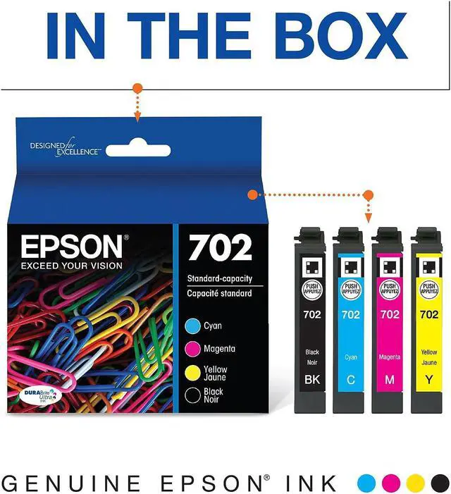 Alt view image 12 of 20 - Epson Durabrite Ultra 702 Ink Cartridge - Black Cyan Magenta Yellow