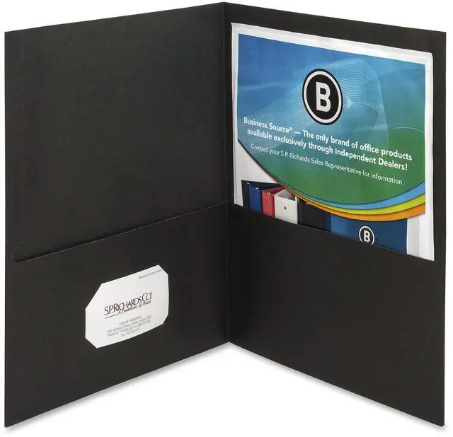 Alt view image 2 of 3 - Business Source 2-Pocket Folders 125 Sht Cap Letter 12"x9" 25/BX BLK 78490