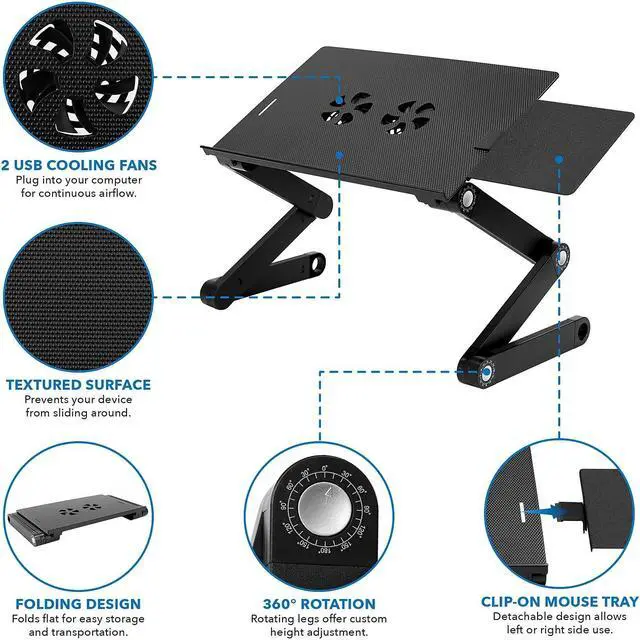 Alt view image 12 of 15 - Mount-It! Adjustable Laptop Stand with Built-In Cooling Fan | Fits Up to 17" Screens