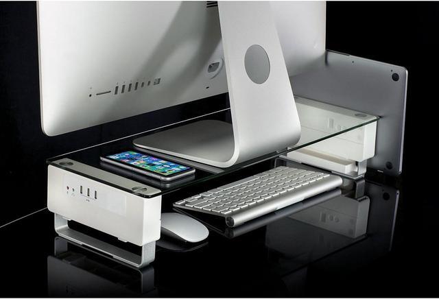 Alt view image 10 of 15 - Mount-It! Computer Monitor Stand with USB Desktop Riser | 32" Max Screen Size