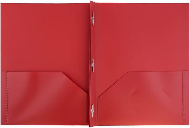 JAM Paper Plastic Two-Pocket School POP Folders w/Metal Prongs Clasps Red 