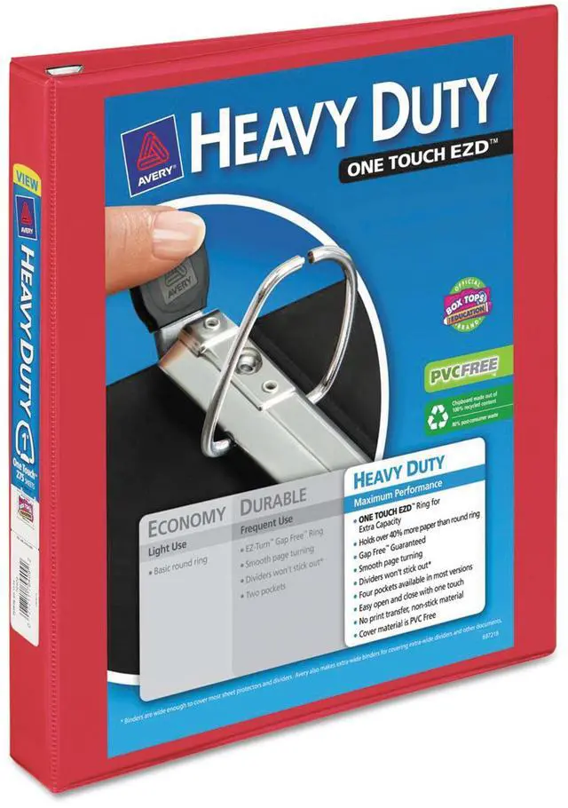 Main image of Avery Heavy-Duty View Binder w/Locking 1-Touch EZD Rings 1" Cap Red 79170