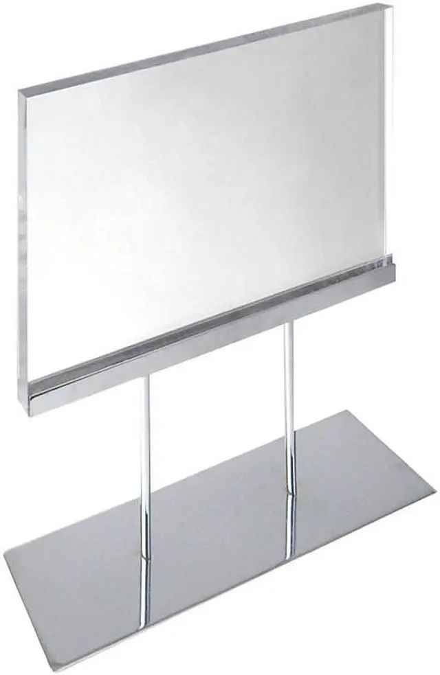 Main image of Azar Medium Acrylic Block Sign Holder On Chrome Stand For Counter (104564)
