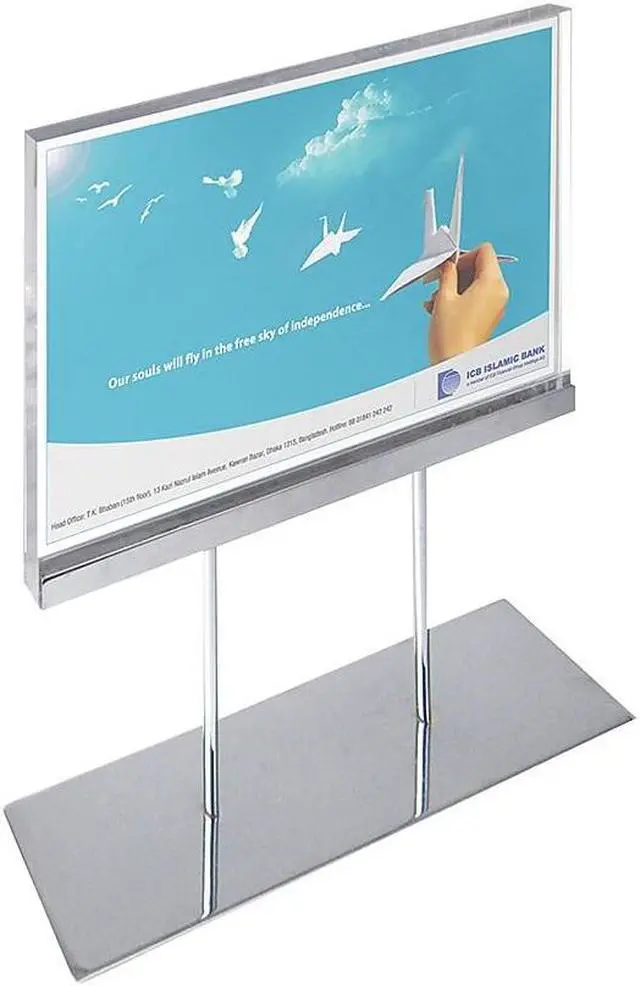 Alt view image 2 of 4 - Azar Medium Acrylic Block Sign Holder On Chrome Stand For Counter (104564)