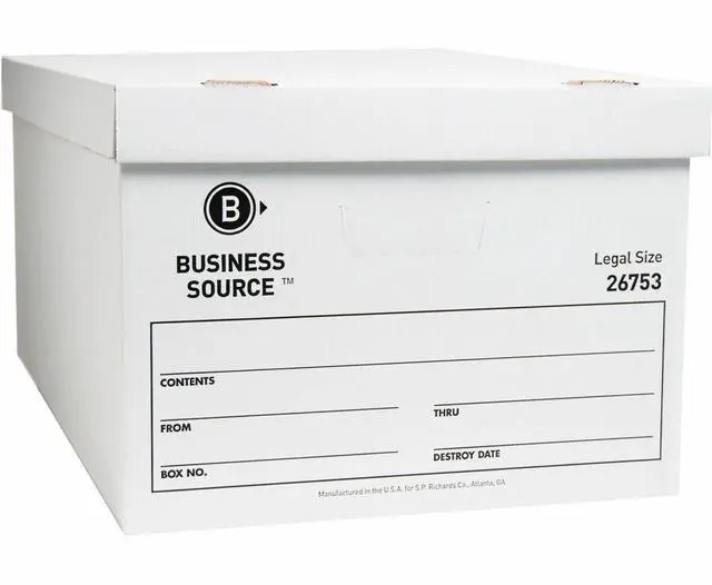 Main image of Business Source Storage Boxes Legal 500 lb 15"x24"x10" 12/CT White 26753