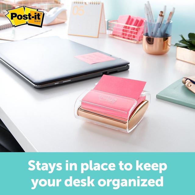 Alt view image 2 of 8 - 3M Post-it Pop-up Notes Dispenser, Rose Gold base, for 3 in x 3 in Notes, 1 Dispenser and 1 Pad/Pack, Pink Post-it Super Sticky Notes, 45 Sheets/Pad