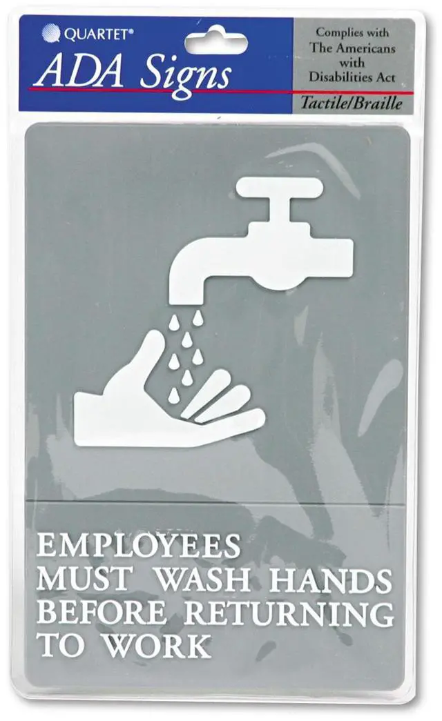 Alt view image 2 of 6 - Headline Sign ADA Sign EMPLOYEES MUST WASH HANDS... Tactile Symbol/Braille 6 x 9 Gray 4726