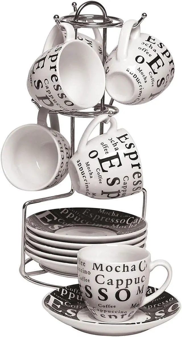 Alt view image 3 of 4 - Gibson 53506.13 13 Piece Stoneware Espresso Set, White/Black
