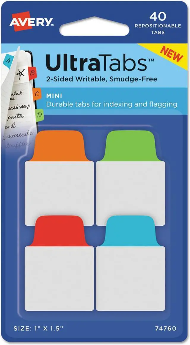 Main image of Avery Ultra Tabs Repositionable Tabs 1 x 1.5 Primary:Blue Green Orange Red 40/Pk