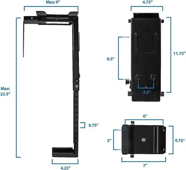 Alt view image 8 of 10 - Mount-It! CPU Under Desk Mount Bracket | 360 Degree Swivel