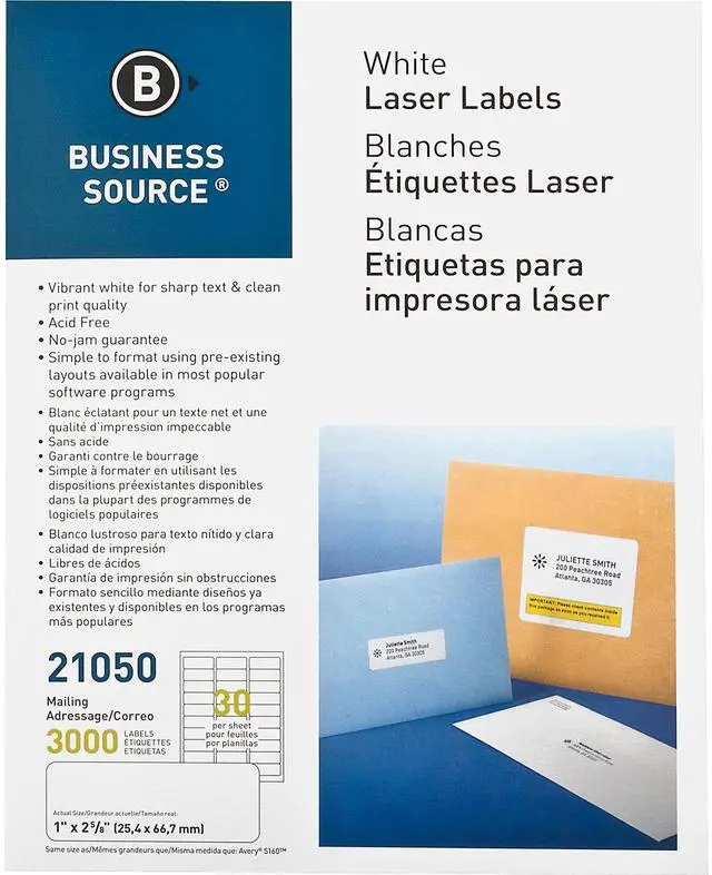 Alt view image 11 of 11 - Business Source Mailing Label Laser 1"x2-5/8" 3000/PK White 21050