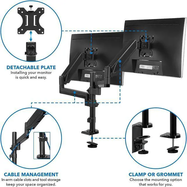 Alt view image 9 of 13 - Mount-It! Dual Monitor Arm Mount | Fits Up to 32" Screens | Vertical Stackable Arms