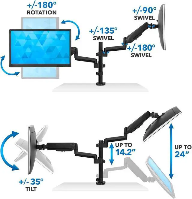 Alt view image 12 of 13 - Mount-It! Dual Monitor Arm Mount | Fits Up to 32" Screens | Vertical Stackable Arms