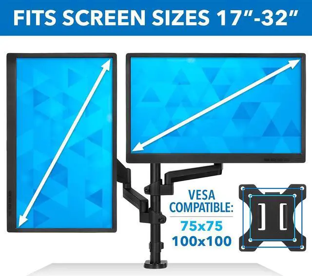 Alt view image 11 of 13 - Mount-It! Dual Monitor Arm Mount | Fits Up to 32" Screens | Vertical Stackable Arms