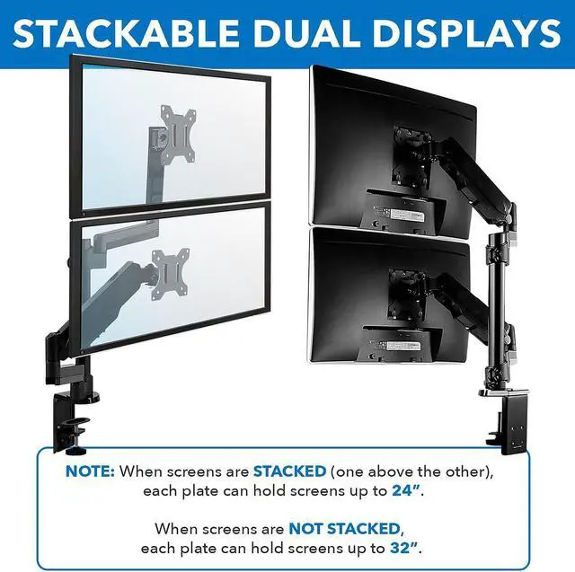 Alt view image 10 of 13 - Mount-It! Dual Monitor Arm Mount | Fits Up to 32" Screens | Vertical Stackable Arms