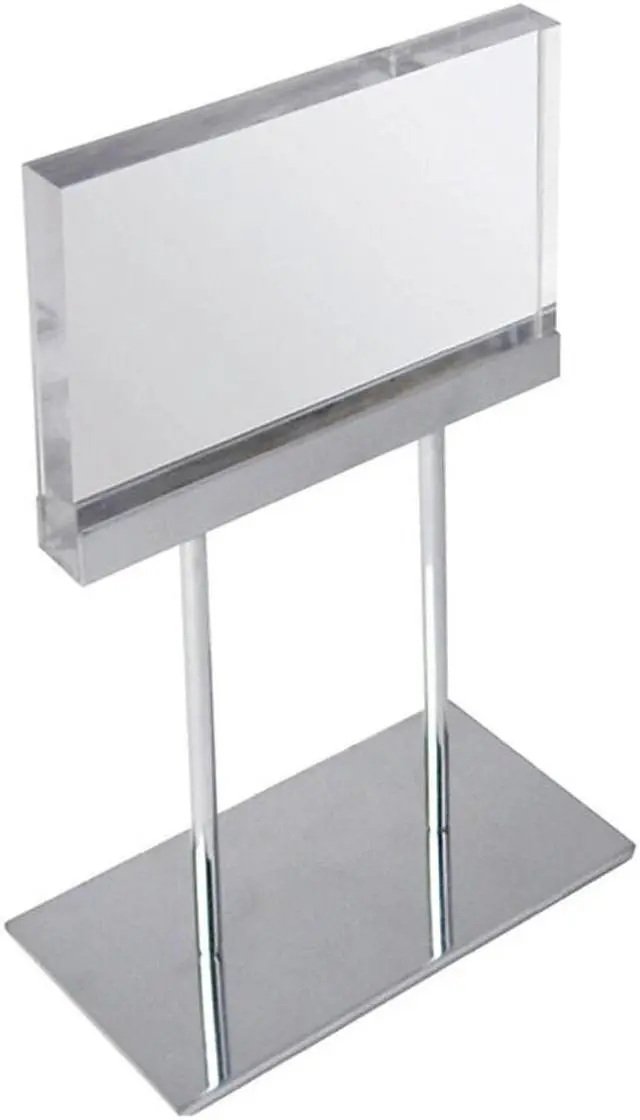 Main image of Azar Small Acrylic Block Sign Holder On Chrome Stand For Counter (104560)