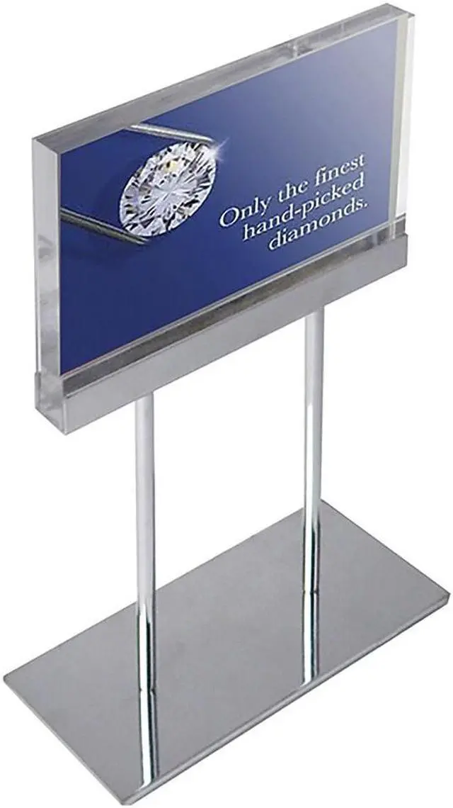 Alt view image 5 of 5 - Azar Small Acrylic Block Sign Holder On Chrome Stand For Counter (104560)