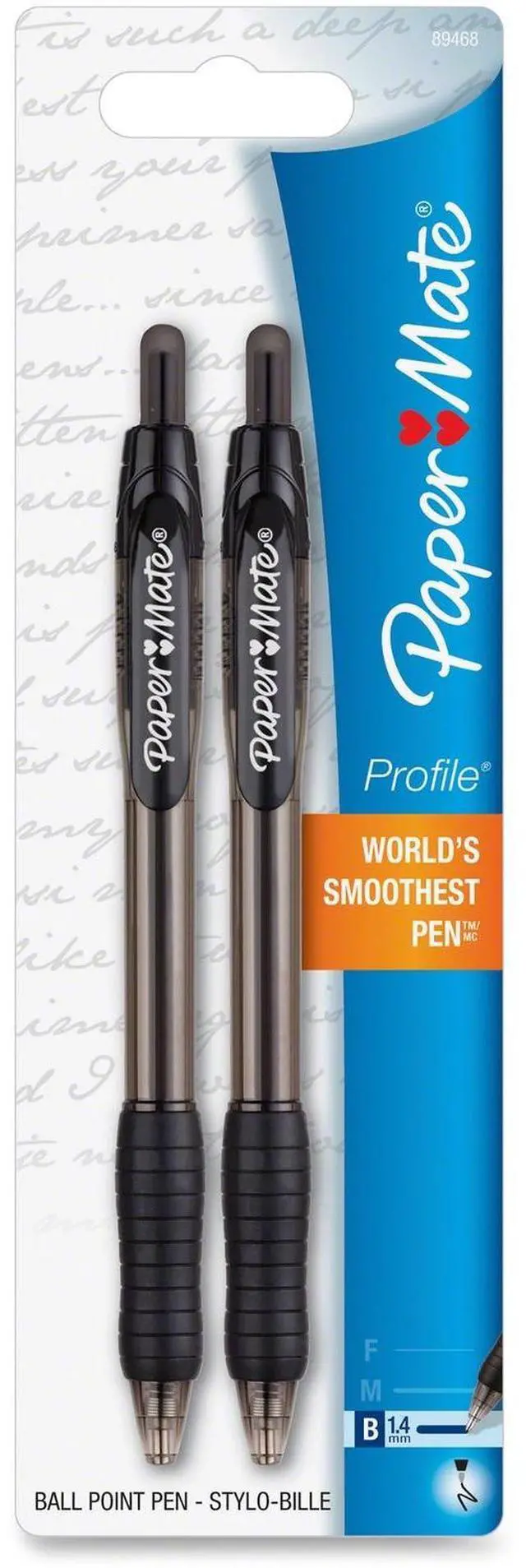 Alt view image 2 of 5 - Paper Mate Ballpoint Pen 1.4mm 2/PK Translucent Black Barrel/BK Ink 89468