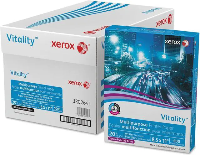 Main image of XEROX CORP. Vitality Multipurpose 3-Hole Punched Paper 8 1/2 x 11 White 5 000 Sheets/CT 3R02641
