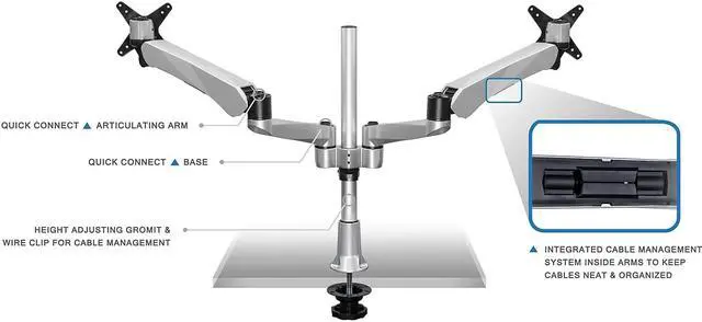 Alt view image 11 of 14 - Mount-It! Modular Desk Mount Adjustable Monitor Arm Up to 24" Monitors Gray/Silver (MI-45111)