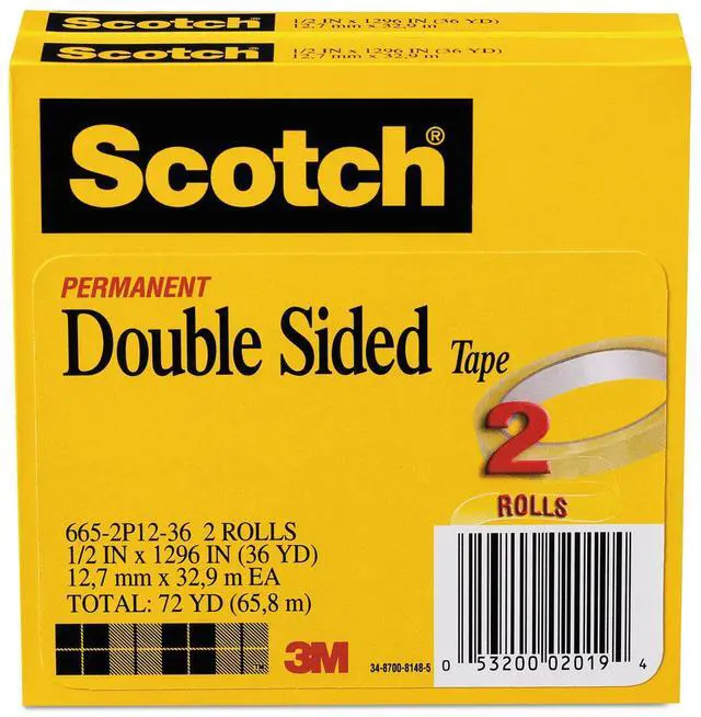 Alt view image 13 of 19 - Scotch 665 Double-Sided Tape 1/2" x 1296" 3" Core Transparent 2/Pack 6652P1236