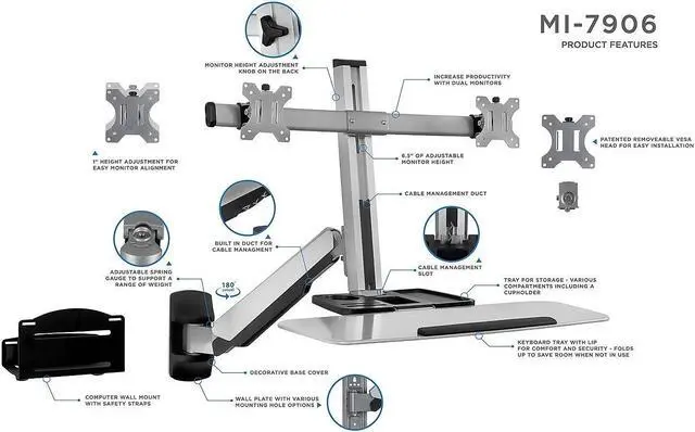 Alt view image 12 of 16 - Mount-It! Sit Stand Wall Mount Workstation Articulating Standing Desk MI-7906