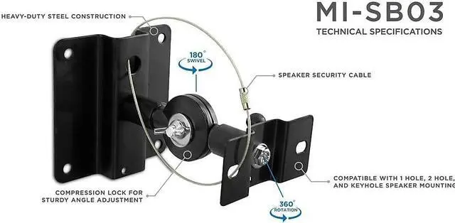 Alt view image 9 of 11 - Mount-It! Low Profile Satellite Speaker Ceiling and Wall Mount Brackets, Set of 2
