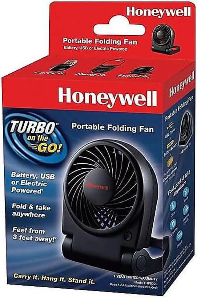Alt view image 6 of 6 - Honeywell Turbo On The Go USB/Battery Powered Fan Black HTF090B