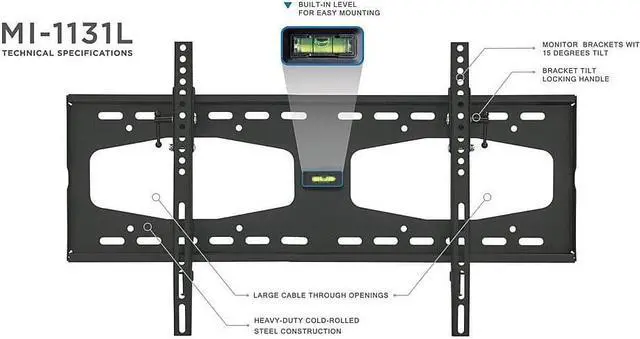 Alt view image 11 of 13 - Mount-It! TV Wall Mount with Tilt for 32" to 55" Flat Screen Displays (MI-1131L)