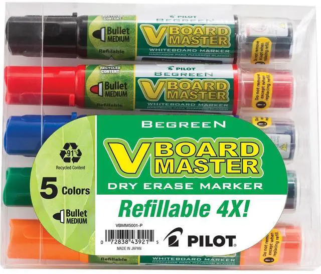 Alt view image 2 of 3 - Pilot 43921 BeGreen V Board Master Med. Bullet Marker, Medium Marker Point Type - Bullet Marker Point Style - Refillable - 5/Pack