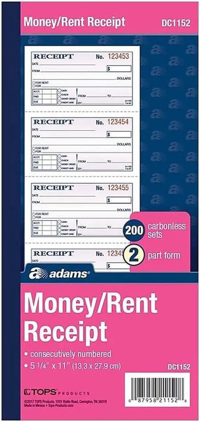 Alt view image 4 of 4 - Adams Receipt Book 2.75"L x 4.75"W 200 Sets/Book (DC1152) 195982