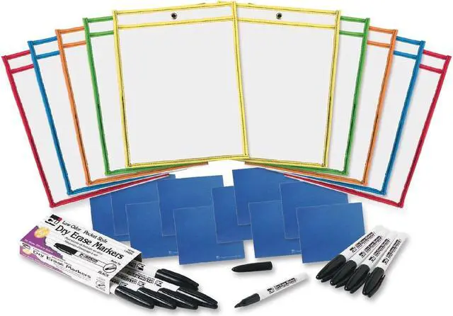 Alt view image 3 of 8 - Charles Leonard Dry Erase Pocket Class Pack Assorted Primary Colors 10/Pack 29130