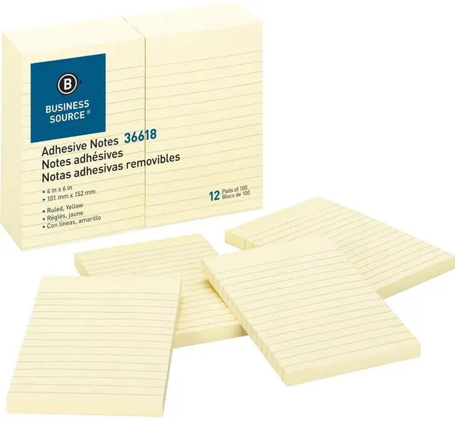 Main image of Adhesive Notes Ruled 4"x6" 100 Sh/PD 12/PK Yellow