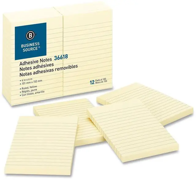 Alt view image 2 of 7 - Adhesive Notes Ruled 4"x6" 100 Sh/PD 12/PK Yellow
