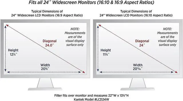 Alt view image 11 of 11 - Kantek LCD Protective Filter 24" Monitor Anitglare Silver LCD24W