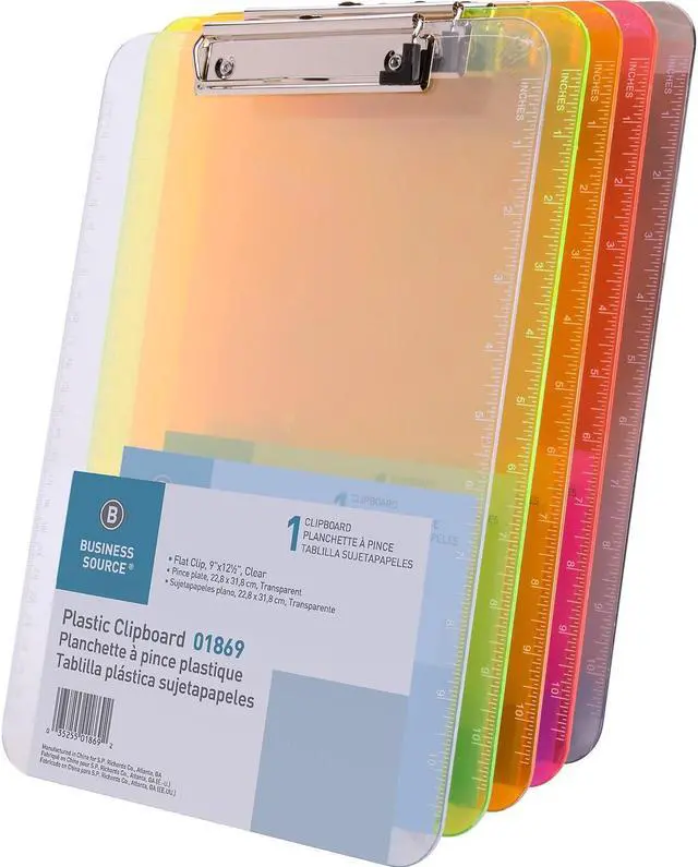 Alt view image 14 of 14 - Business Source Clipboard Plastic w/Flat Clip 9"x12" Smoke 01870