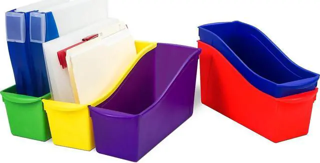 Alt view image 12 of 17 - Storex Interlocking Book Bins 4 3/4 x 12 5/8 x 7 5 Color Set Plastic 70105U06C