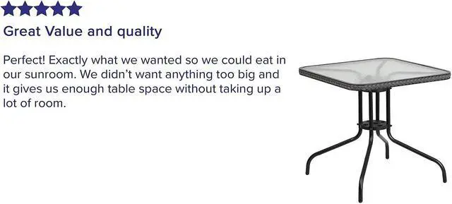 Alt view image 15 of 20 - 28'' Square Tempered Glass Metal Table with Gray Rattan Edging