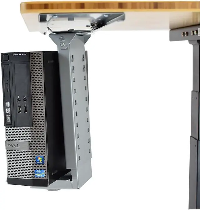 Alt view image 11 of 18 - CPU2 under desk steel cpu holder swivels 360 slides in and out pc tower mount cage holder ergonomic standing desk accessory desk organization de clutter metal adjustable height width gray