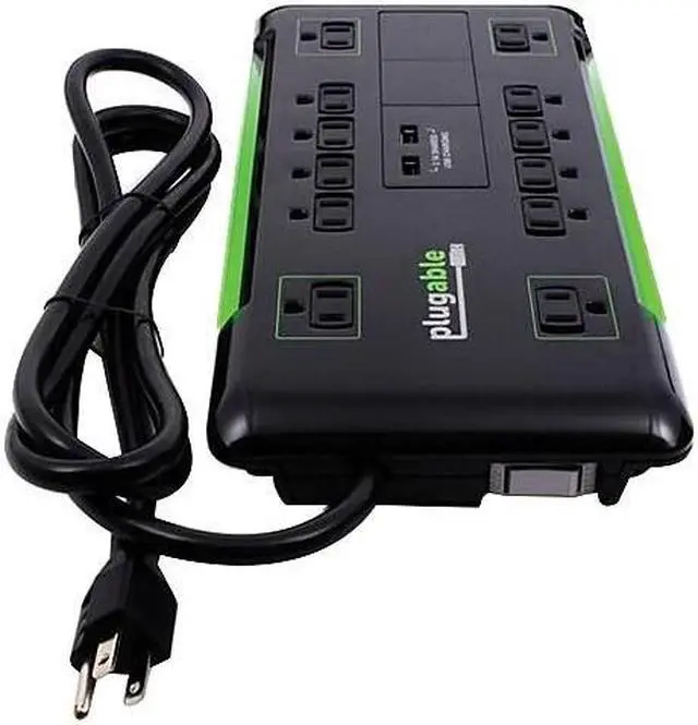 Alt view image 9 of 9 - Plugable Surge Protector Power Strip with USB and 12 AC Outlets, Built-in 10.5W 2-Port USB Charger for Android, Apple iOS, and Windows Mobile Devices, 25 Foot Extension Cord