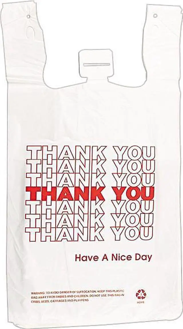 Alt view image 5 of 5 - Barnes Paper Company Plastic Thank You T-Sacks 6" x 4" x 15" 2 Mil White 6415THYOU