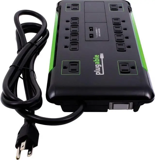 Alt view image 15 of 19 - Plugable Surge Protector Power Strip - 12-Outlet, 2-Port USB, 6ft (1.8m)