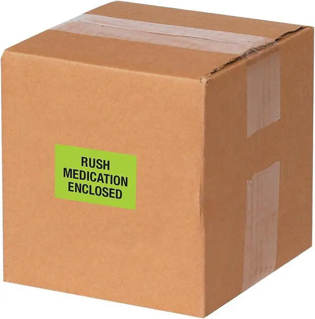 Alt view image 3 of 5 - Tape Logic Labels "Rush - Medication Enclosed" Fluorescent Green 500/Roll DL1336
