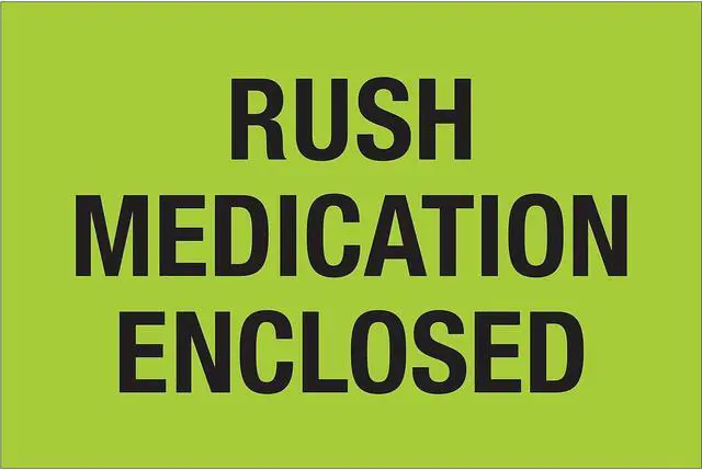 Main image of Tape Logic Labels "Rush - Medication Enclosed" Fluorescent Green 500/Roll DL1336