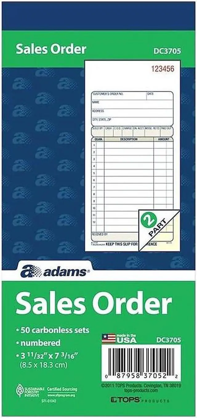 Alt view image 4 of 4 - Adams Sales Order Book 7.19"L x 3.34"W 50/Pack (DC3705) 196071