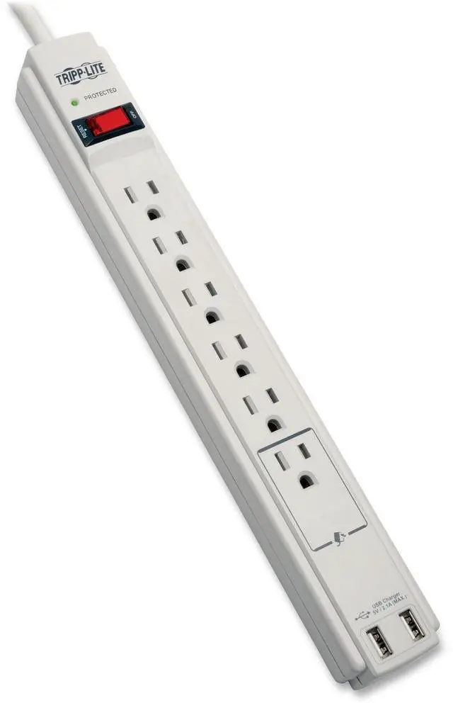 Alt view image 17 of 20 - Tripp Lite 6 Outlet Surge Protector Power Strip 6Ft Cord 990 Joules Dual Usb Charging Led & Insurance (Tlp606usb)