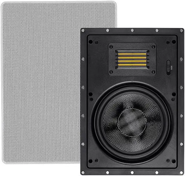 Alt view image 8 of 9 - Monoprice 2-Way Carbon Fiber In-Wall Speakers - 8 Inch (Pair) With Magnetic Grille And Ribbon Tweeter - Amber Series